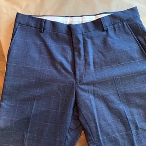 Lightweight wool JOS A Bank windowpane Flat front tailored fit pant navy 36 new